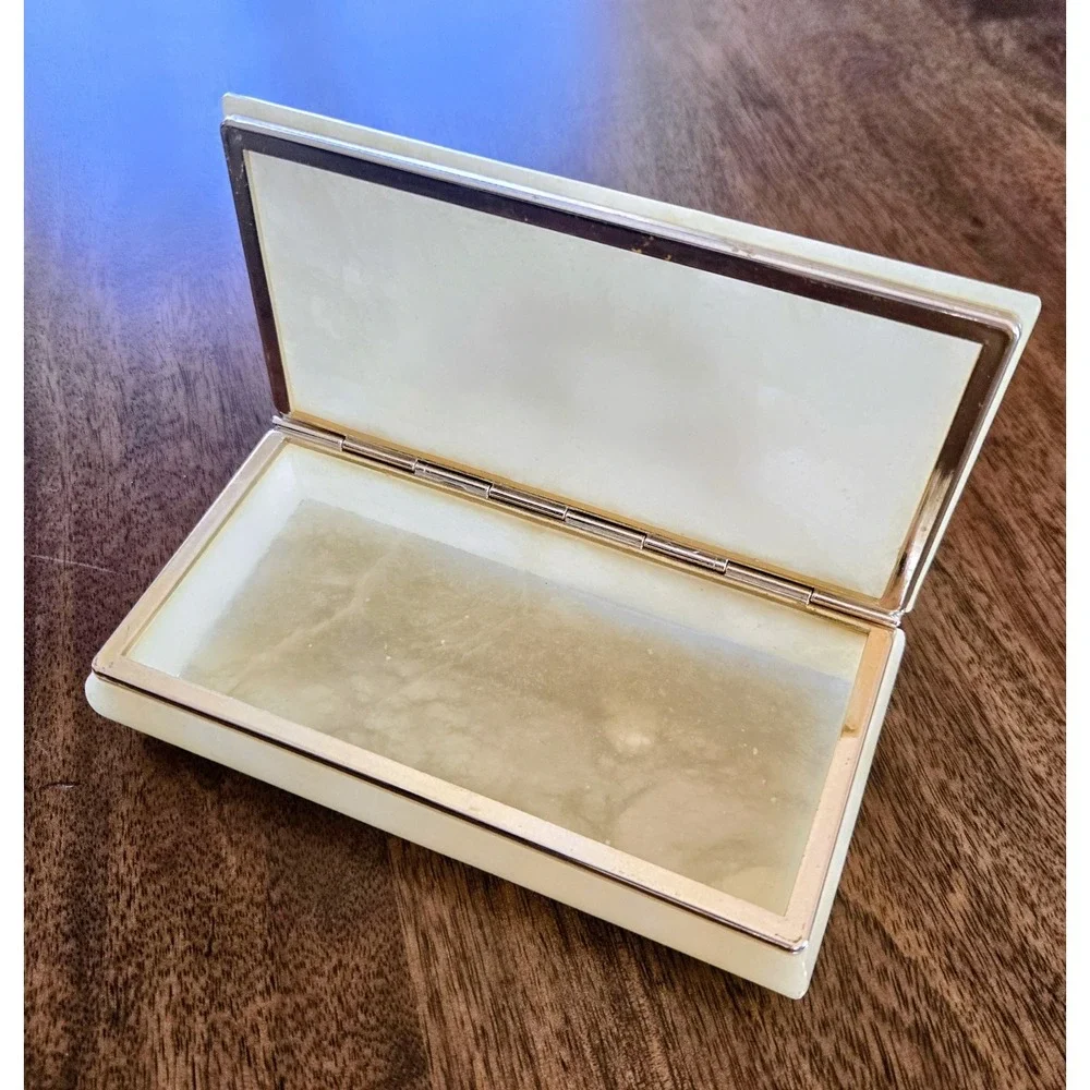 VTG Genuine Alabaster Trinket/Jewelry Box w/Flower Motif - Hand Carved In Italy